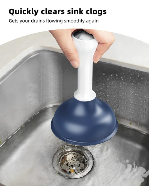 Heavy Duty Mini Sink Plunger With Short Handle creates solid suction to rip through stubborn clogs in kitchen sink.