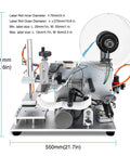 Industrial Semi Automatic Flat Surface Labeling Machine With Hella Fast Adjustable Settings And Legit High Precision Sturdy Heavy Duty Frame And Quick Installation Process, side view with dimensions shown.