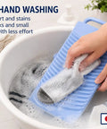 Heavy Duty Japanese Plastic Washboard For Laundry Scrubbing Portable Hand Wash Board Hella Tough For Socks Underwear Baby Gear Durable Textured Surface Removes Dirt Fast Perfect For Travel And Camping Adventures, being used to wash socks.