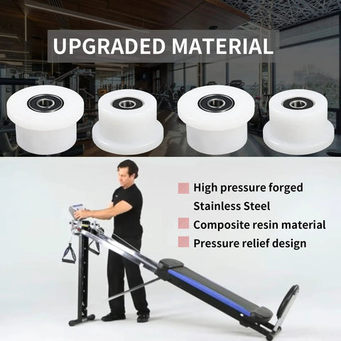 Sick Smooth Ride Machined Roller Replacement For Total Gym Home Workout Equipment Parts Bearing Upgrade Kit. Set of 4 white rollers.
