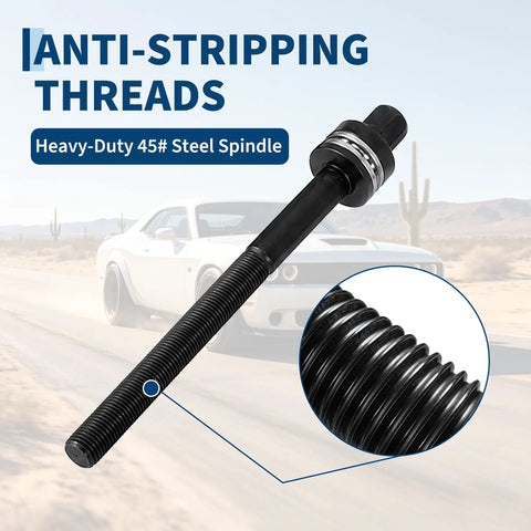 Top Notch 85Mm Front Hub Bearing Removal And Installation Kit Featuring Tough Steel Puller Clamps Made For Slick Garage Gearheads With Zero Messy Heavy Press, showing heavy-duty 45# steel spindle with anti-stripping threads.