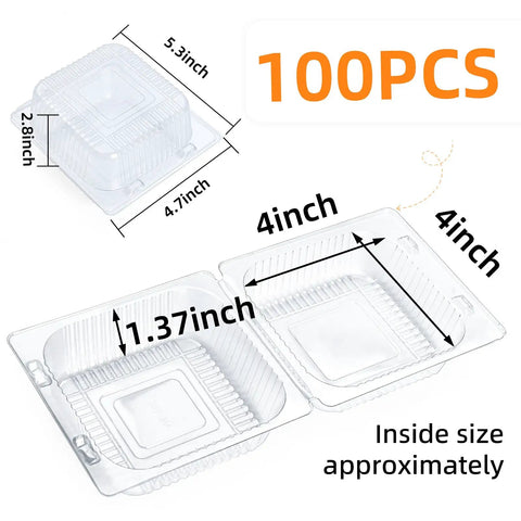 100 Count Clear Thickened Plastic Food Containers With Lids Clamshell Takeout Boxes dimensions shown in diagram