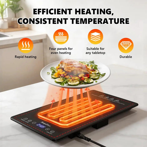 Electric Warming Tray For Parties And Buffets 4 In 1 Modular Food Warmer Mat with heated glass surface and controls