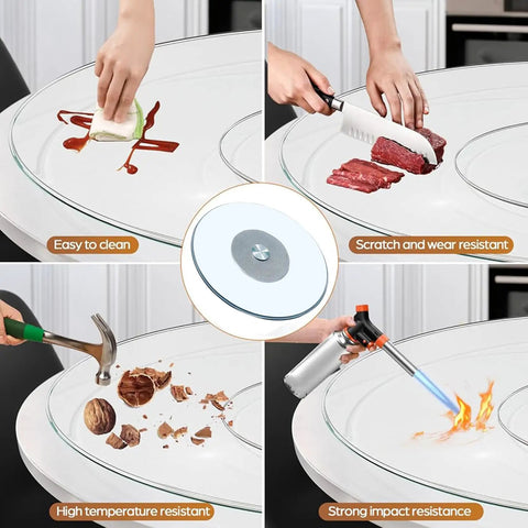 Dang Solid Heavy Duty Tempered Glass Lazy Susan Turntable For Family Dinners And Backyard Hangouts Killer Smooth Rotating Serving Tray, demonstrating easy cleaning and scratch resistance.