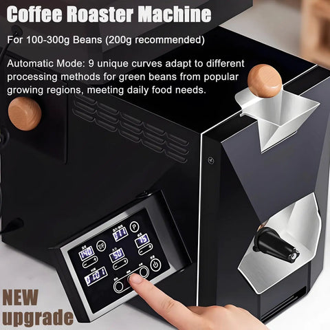 Compact Electric Coffee Bean Roaster With Two Hundred Gram Capacity And Rapid Chill Cooling For Home Baristas Chasing Drop Dead Fresh Beans With Smooth Even Roasting Across Three Smart Settings, featuring control panel and set knob.