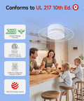 Top Shelf Wireless Interconnected Smoke Detectors For Household Safety With Straight Up Easy Mounting And Big Time Protection Inside A Stress Free Three Count Pack displayed in a cozy kitchen setting with a family.