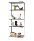 Five Tier Heavy Duty Wire Shelving Unit With Adjustable Metal Storage Rack For Garage And Pantry NSF Certified in black, displaying decorative items.