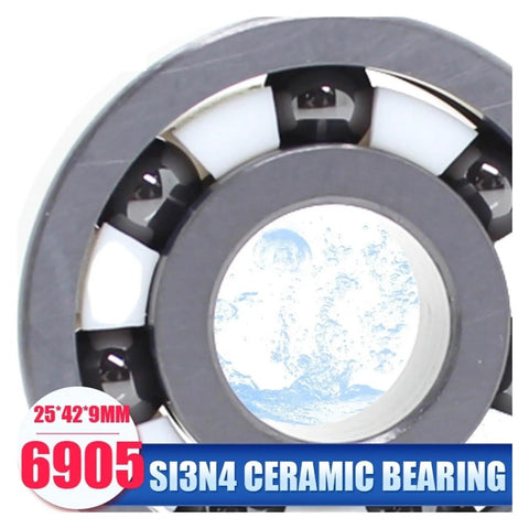 6905 Full Ceramic Ball Bearings 25X42X9Mm Silicon Nitride Si3N4 Double Sealed close-up view of ceramic bearing structure.