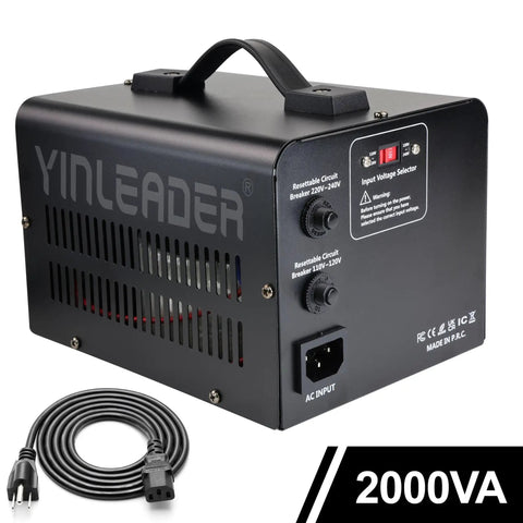 Beefy 2000W Voltage Converter Transformer 110V To 220V Step Up And Down For Home Use with input voltage selector and cable