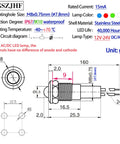 Technical diagram of 8mm Mini Indicator Light IP67 Waterproof Domed Stainless Steel 304 LED Signal Lamp Red And Green 12V 24V