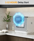 Top Tier Portable Countertop Dishwasher For Apartments And Dorms Featuring Plug And Play Setup with delay start feature displayed.