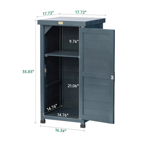 Must Have Outdoor Storage Cabinet And Potting Bench With Metal Top Shelves For Patio Garden Easy Setup Weatherproof Wooden Planting Workstation In Anthracite Grey, open cabinet with dimensions shown.