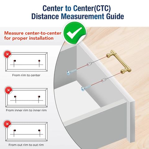 Pro Grade Brushed Gold Cabinet Handles And Sleek Modern Pulls With A Straightforward Three Inch Hole Center Spacing measuring guide.