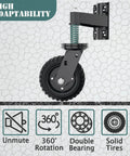 Six Inch Heavy Duty Gate Wheels Serving As A Badass Rolling Rig With Built Spring Suspension For Slick Glide On Wood Or Metal Fences Tackles Rough Yards Without Dragging Damage - close-up of wheel with black rubber tire and spring.