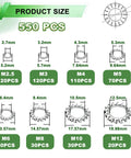 Garage Built 550 Piece External Tooth Lock Washer Assortment Kit Metric M2.5 To M12 Sizes showing size details and counts.