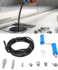 Heavy Duty Drill Powered Drain Snake And Flexible Auger Cable To Nuke Stubborn Clogs In Kitchen Sinks Showers And Tubs with tools and accessories.