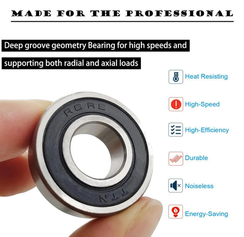 Rolls Like Butter 20 Pack R8 2RS Deep Groove Ball Bearings 1/2 Inch Bore Double Rubber Sealed ABEC Three Precision Units shown.