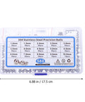 580 Piece Stainless Steel Bearing Balls Assortment Kit Featuring Dead Nuts Accurate Sizing in a clear box with detailed sizing chart.