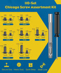 Badass Leather Chicago Screw Kit With 110 Set M5 And M4 Rivets Comes With Awl And Screwdriver For Bookbinding And Leatherwork Heavy Duty Carbon Steel Construction assortment details with various sizes and secure grip screwdriver.