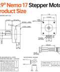 Diagram showing dimensions and wiring for 0.9° Nema 17 Stepper Motor 2 Phase High Torque 0.09Nm 42x21mm for 3D printers and CNC machines.