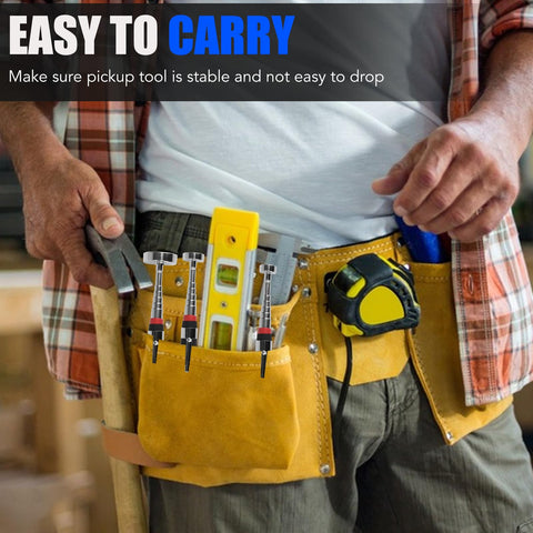 Person wearing tool belt with Extendable Telescoping Magnetic Pick Up Tool With 31 Inch Reach And Extra Strong Magnet for quick access