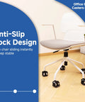 Office chair with Five Pack Office Chair Caster Pads With Felt Backing For Scratch Prevention And Quiet Rolling, Secure Strap Lock And Anti Slip Design.