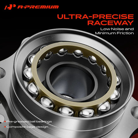 Heavy Duty Rear Wheel Bearing And Hub Assembly Pair For Ford Fiesta Rides With 4 Lug Bolts showing ultra-precise raceway and pre-greased ball bearings.