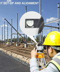 Surveyor using 32x Automatic Optical Level With Self Leveling Magnetic Dampened Compensator And Transport Lock for precise measurements.