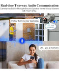 Top Shelf 8Mp 4K PoE CCTV NVR Security Camera Kit With Smart Motion Tracking And Blazing Clear Night Vision showing two-way audio interaction.