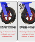 Heavy Duty Rubber Casters Set Of 4 With Dual Locking Brakes And Double Ball Bearings for swivel and brake wheel close-up.