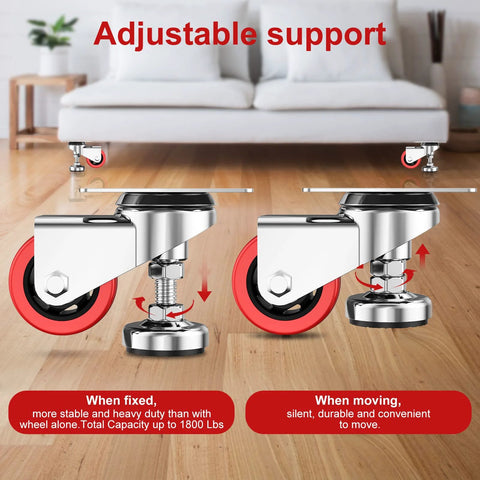 3 Inch Leveling Plate Caster Wheels With Adjustable Anti Vibration Foot Pads Heavy Duty Swivel Casters side view