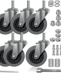 Heavy Duty 3 Inch Replacement Swivel Caster Wheels 6 Pack with gray TPE wheels and chrome steel axles for carts and furniture.