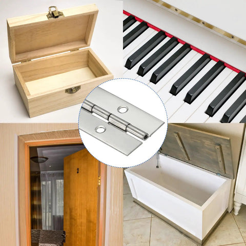 Two Pack 20 Inch Stainless Steel Piano Hinge Full Length Continuous Door Leaf Rock Solid Heavy Duty Cabinet Hardware Rust Resistant Cuttable Custom Fit Ready To Roll on a toolbox, door, piano, and storage box.