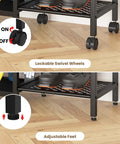 Lockable swivel wheels and adjustable feet of the freestanding ski and snowboard stand, showcasing sturdy design and mobility features.