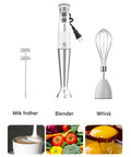 Immersion Hand Blender 3-in-1, 8-Speed Stick Blender With Milk Frother And Egg Whisk for Smoothies, Coffee Foam, Puree, White