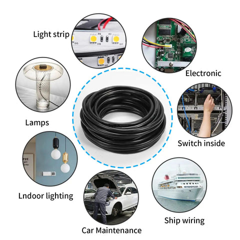 Diagram showing uses of 10 AWG Two Conductor Electrical Wire Stranded Oxygen Free Copper With PVC Jacket for various applications.