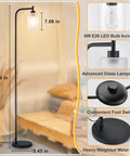 Gold Floor Lamp Tall Standing Light With Clear Glass Shade For Living Room And Bedroom, Modern Bright Boss Vibe Industrial Corner Floor Lamp For Office, Includes 8W LED Bulb And Foot Pedal Switch featured with dimensions and parts