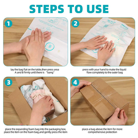 Steps to use Expandable Foam Cushioning Packing Pouches 20 Pack 14X16 Inch Heavy Duty Wrap Bags for Shipping and Storage.