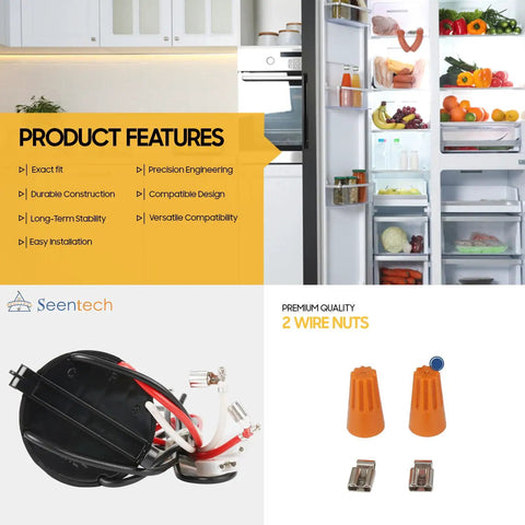 Heavy Duty RCO410 Hard Start Capacitor Kit for Refrigerators And Freezers 1 4 To 1 3 Horsepower 115 Volt AC with wire nuts and installation details.