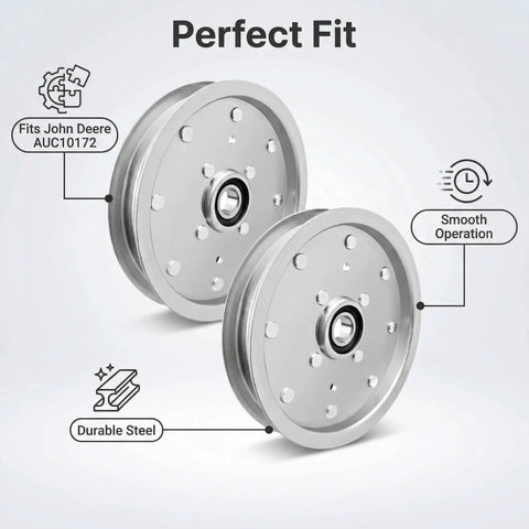 Premium Aftermarket Deck Flat Idler Pulley 6-3/16 Inch single groove in durable steel for John Deere ZTrak with smooth operation.