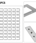 Tough As Nails Stainless Steel Solar Panel Grounding Washer For Rooftop And Ground Mount Systems Featuring Foolproof Cable Clamping and Smooth Installation Built Legit Durable For Any Photovoltaic Project - 50 pack of washers arranged in grid.