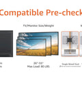 Compatible Pre-check for Built Tough Full Motion TV Wall Mount with VESA patterns, 26-55 inch screen sizes, and wall types.