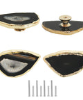 Total Game Changer Natural Black Agate Cabinet Knobs With Heavy Duty Brass Mounting And Polished Gold Plated Drawer Pulls Set Of Four, showing knobs and screws.