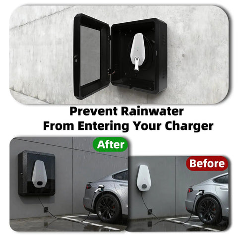 Hella Rugged EV Charger Enclosure For Tesla Wall Connector And Most Electric Cars galvanized steel box installed to protect charger.