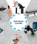 No Sweat Matte Black Grab Bar With Double Toilet Paper Roll Holder Combo installation instructions shown, highlighting secure wall mounting.