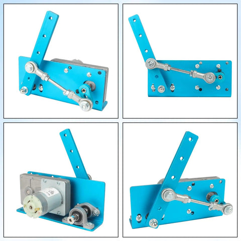 DC 24V Linear Actuator Reciprocating Motor With Adjustable Swing 20 To 120 Degrees And 275 RPM in blue metal housing, multiple views