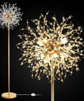 69 Inch Crystal Floor Lamp With K9 Crystals, Modern LED Standing Lamp On Off Foot Switch, Gold Finish Tall Metal Pole Lamp