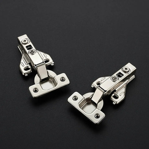 Heavy Duty Full Overlay Soft Close Cabinet Hinges Sixty Pack displayed on black surface, showcasing satin finish and sturdy construction.