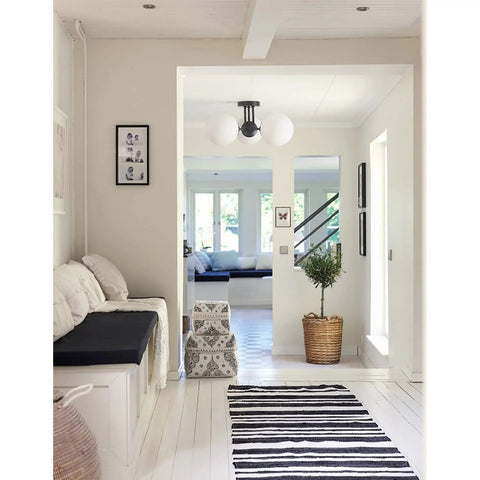 Soft Black Three Light Semi Flush Mount Ceiling Light With Frosted Glass Shade Vintage Close To Ceiling Modern Flush Mount