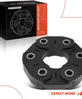 Front view of black A-Premium drive shaft flex joint coupling with six bearing sleeves.